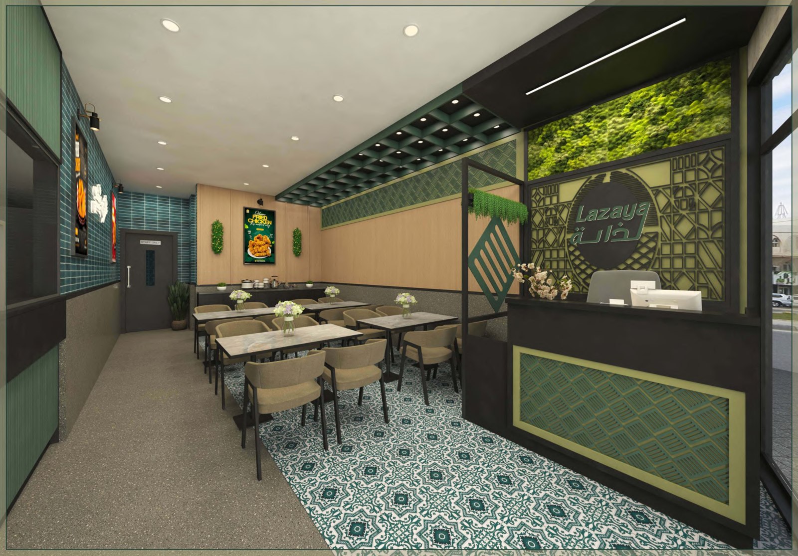 Contemporary green restaurant interior